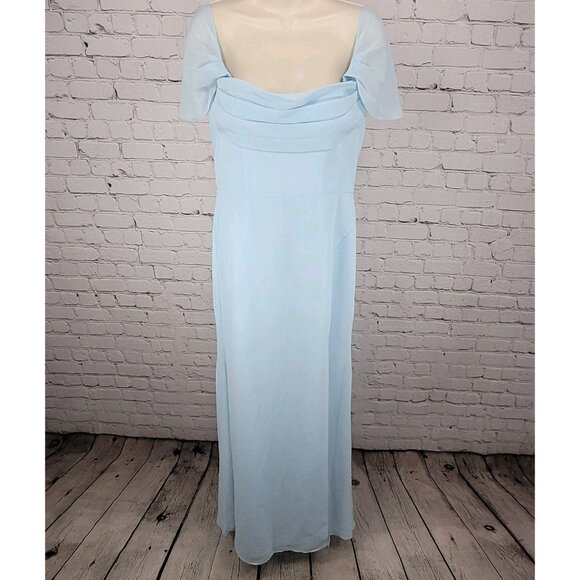 NWT Azazie Sky Blue Empire Waist Chiffon Side Slit Bridesmaid Dress Custom Size - Picture 1 of 16